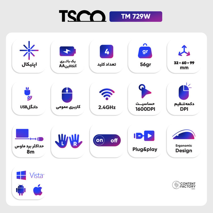 ماوس بی سیم تسکو مدل TM 729W