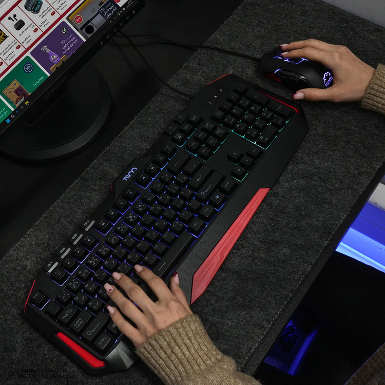 کیبورد گیمینگ تسکو مدل GKM 8205 به همراه موس، Full-size، نورپردازی RGB