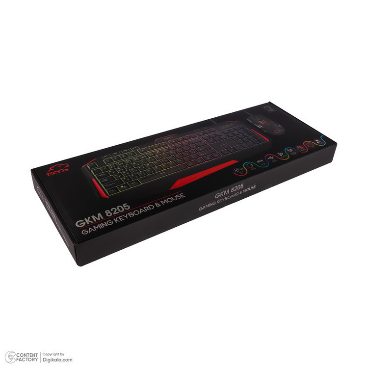 کیبورد گیمینگ تسکو مدل GKM 8205 به همراه موس، Full-size، نورپردازی RGB