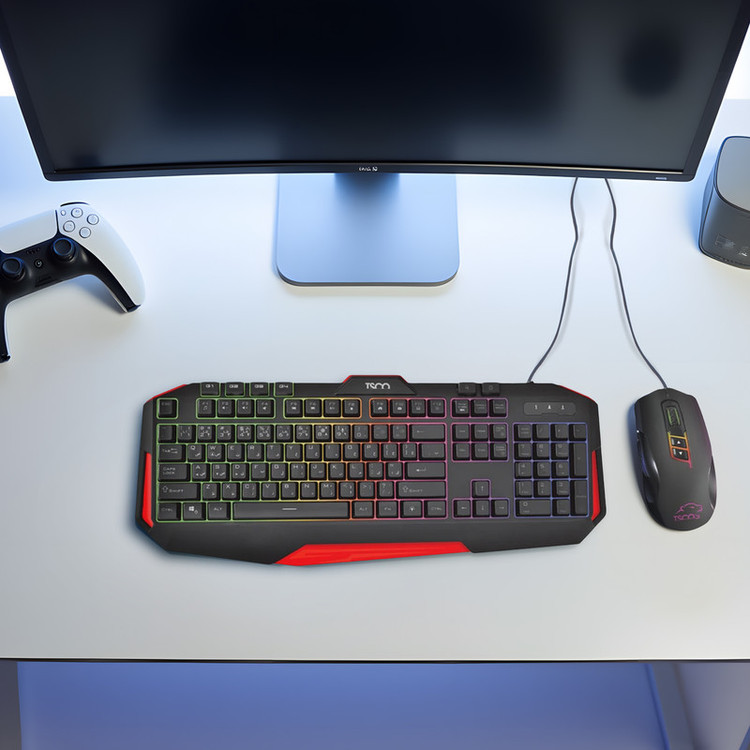 کیبورد گیمینگ تسکو مدل GKM 8205 به همراه موس، Full-size، نورپردازی RGB