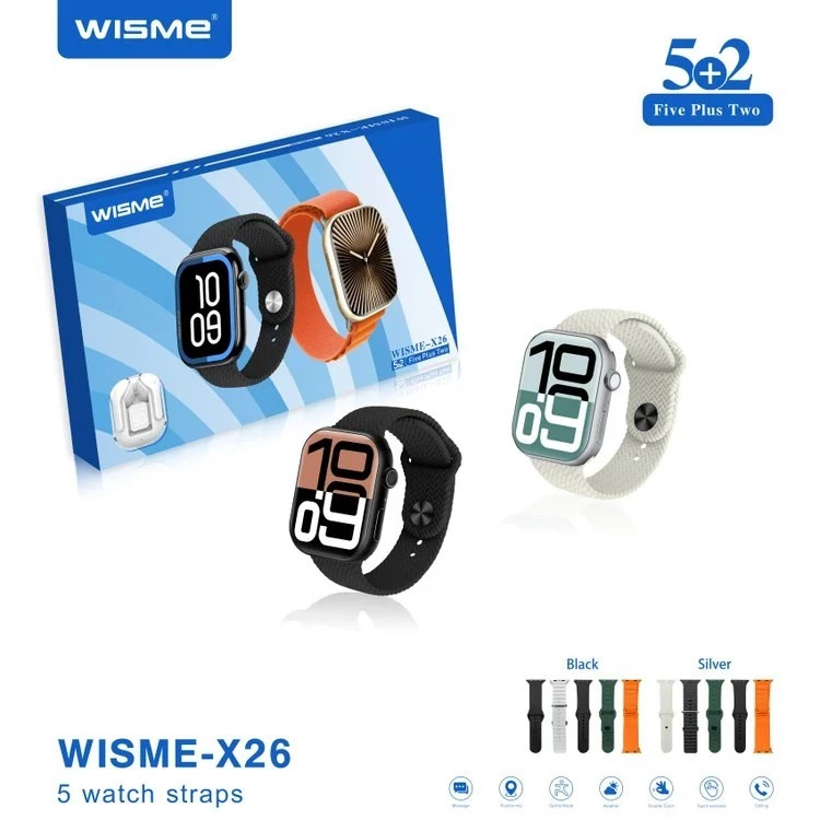 ساعت هوشمند مدل WISME-X26 به همراه ایرپاد شیشه ای و 5 بند جذاب