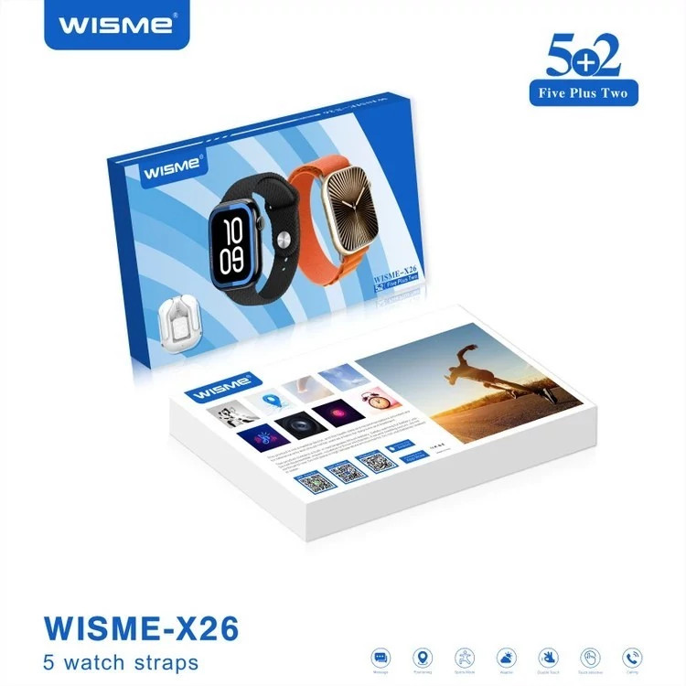 ساعت هوشمند مدل WISME-X26 به همراه ایرپاد شیشه ای و 5 بند جذاب